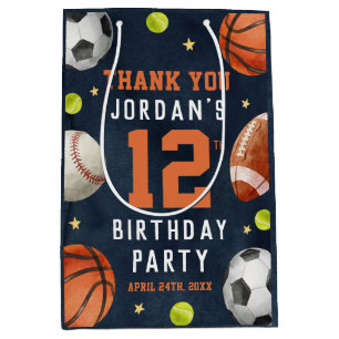 Boys Sports Theme Orange Navy Birthday Party Medium Gift Bag