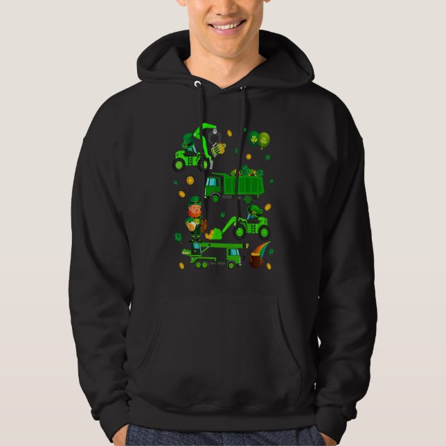 Boys St Patricks Day Crane Truck Construction Todd Hoodie (Front)