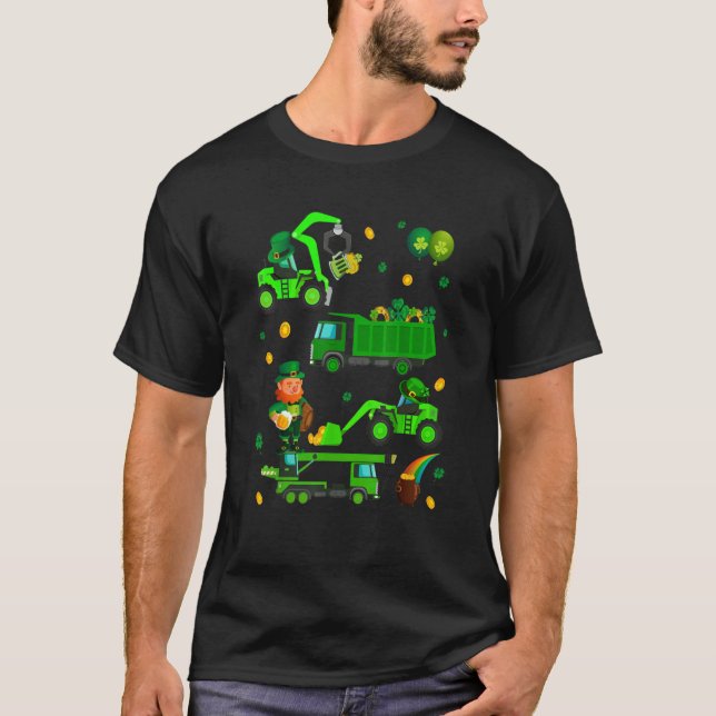 Boys St Patricks Day Crane Truck Construction Todd T-Shirt (Front)