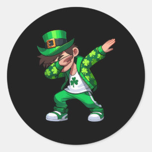 Boys St. Patricks Day Lucky Charm Dabbing Leprecha Classic Round Sticker