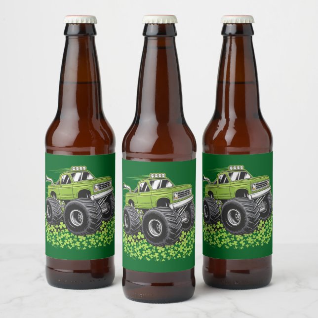 Boys St Patricks Day Toddler Lucky Monster Truck  Beer Bottle Label (Bottles)
