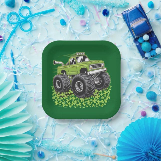 Boys St Patricks Day Toddler Lucky Monster Truck  Paper Plate (Party)