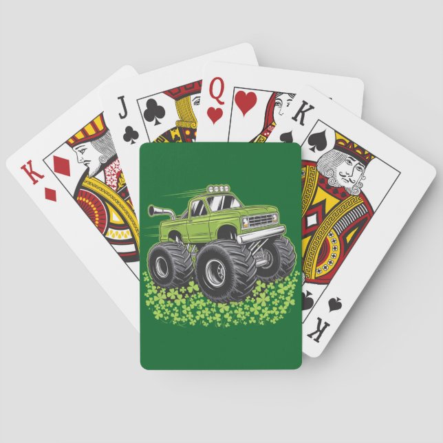 Boys St Patricks Day Toddler Lucky Monster Truck  Playing Cards (Back)