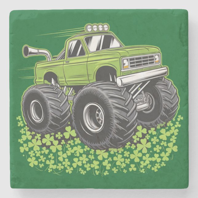 Boys St Patricks Day Toddler Lucky Monster Truck  Stone Coaster (Front)
