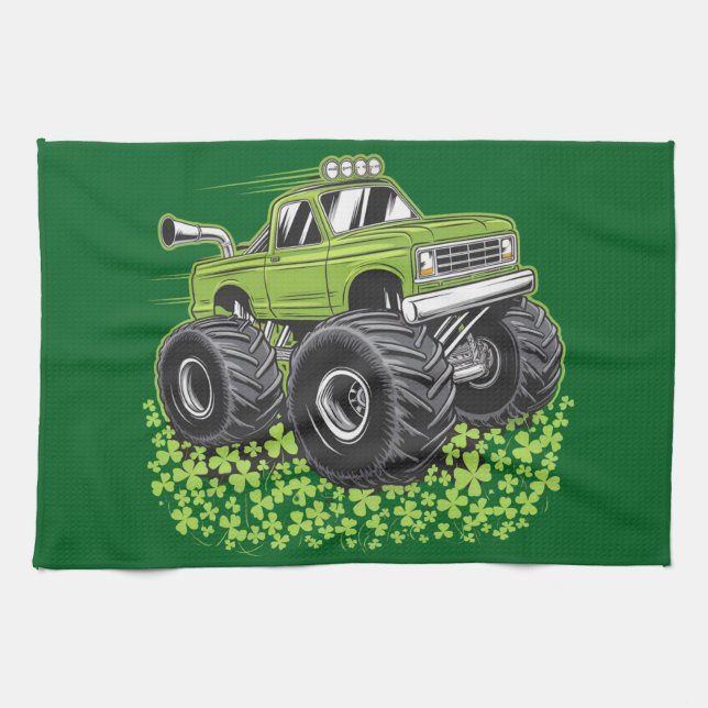 Boys St Patricks Day Toddler Lucky Monster Truck  Tea Towel (Horizontal)