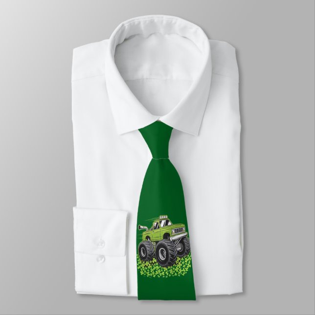 Boys St Patricks Day Toddler Lucky Monster Truck  Tie (Tied)