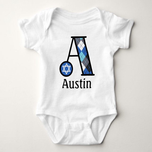 Boy's Star of David Hanukkah Bodysuit monogram A (Front)