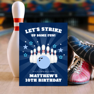 Boy's Strike Up Some Fun Bowling Birthday Party Invitation Postcard