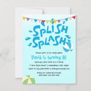 Boys Summer Splash Pool Party Birthday Invitation