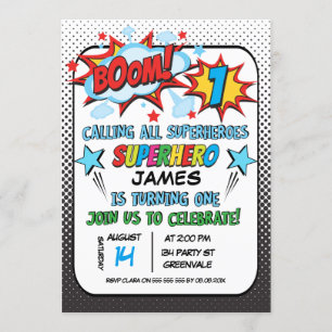 Boys Superhero 1st Birthday Invitation