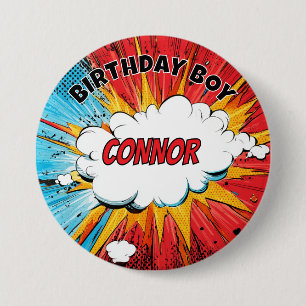 Boys Superhero Birthday Boy Personalised Badge