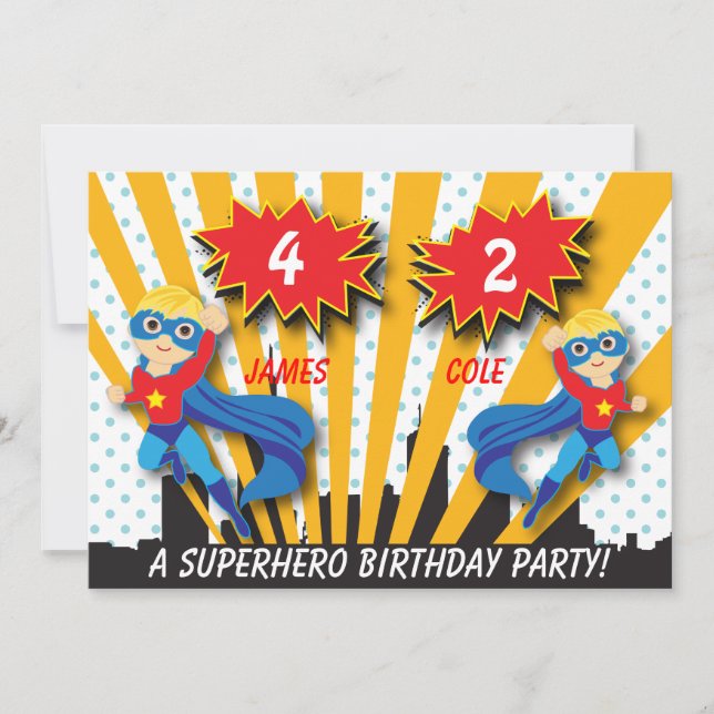 Boys Superhero Birthday Invitation (Front)