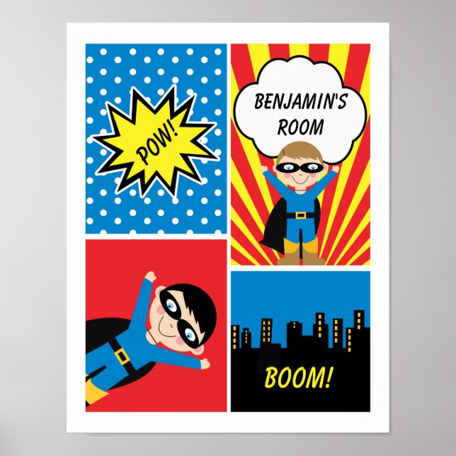 Boys Superhero Personalised Poster (Front)