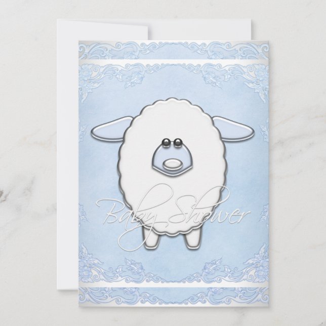Boys Sweet Blue Sheep Baby Shower Invitation (Front)