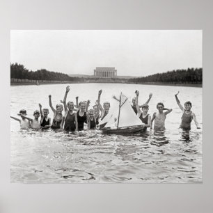 Boys Swimming, 1926. Vintage Photo Poster