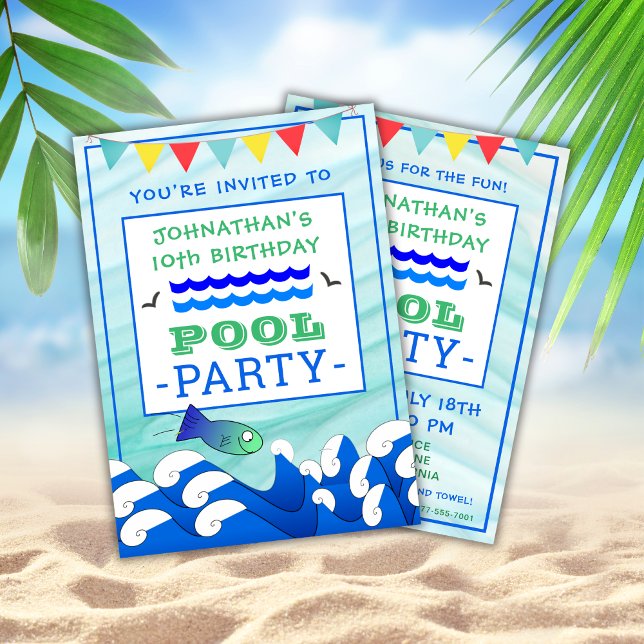 Boy's Swimming Fish Birthday Pool Party  Invitation (Creator Uploaded)