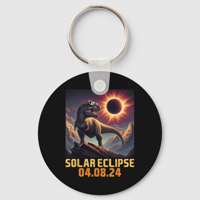Boys T Rex Dinosaur Astronaut Total Solar Eclipse  Key Ring (Front)
