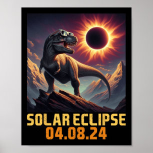 Boys T Rex Dinosaur Astronaut Total Solar Eclipse  Poster