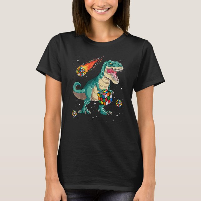 Boys T Rex Speed Cubing Cube Math Puzzle Dinosaur  T-Shirt (Front)