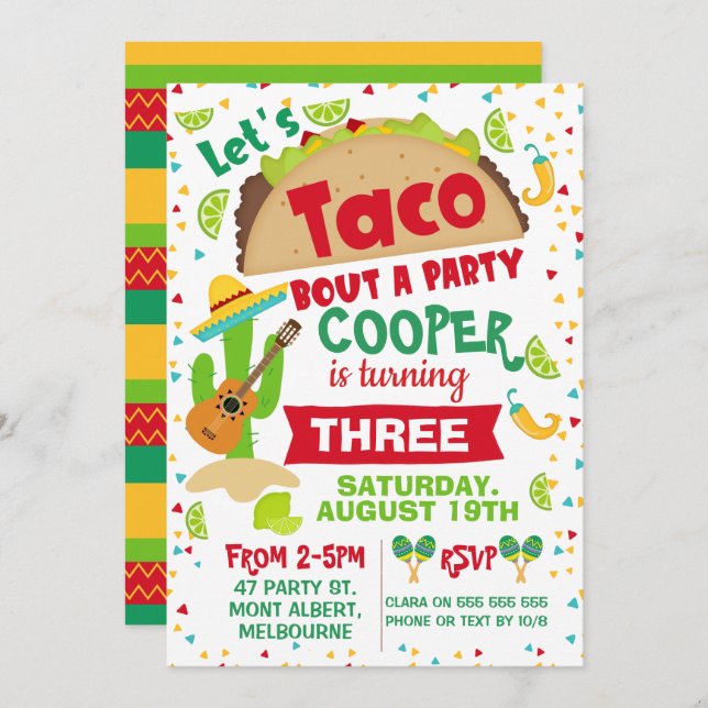 Boys Taco Bout A Party Birthday invitation (Front/Back)