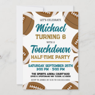 Boys Teal and Gold Football Team Birthday Party Invitation