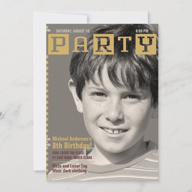 Boys Tech Magazine Photo Birthday Party Invitation (Front)