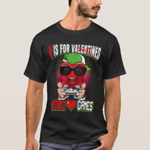 Boys Teen Valentines Day V Is For Video Games Gami T-Shirt