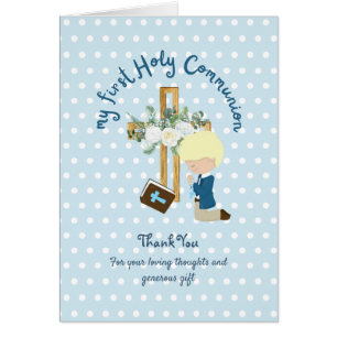 BOY'S Thank You Holy Communion Card - Blonde