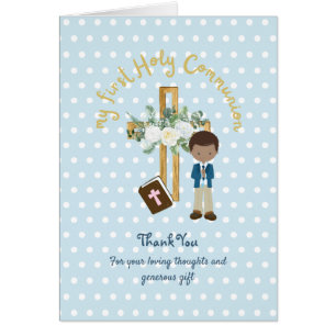 BOY'S Thank You Holy Communion Card - Brown Hair