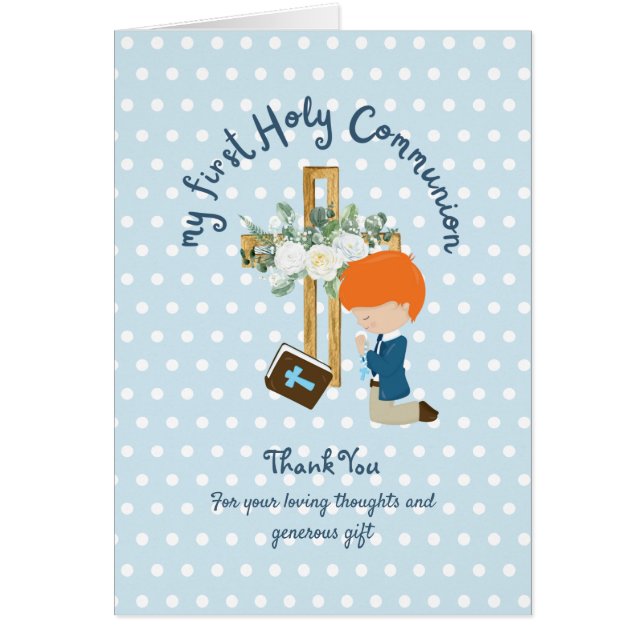 BOY'S Thank You Holy Communion Card - Red Hair (Front)