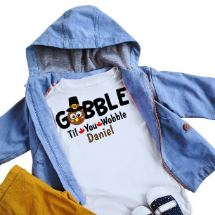 Boys Thanksgiving Cute Turkey Gobble Name Baby T-Shirt