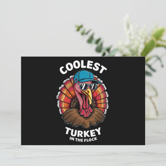 Boys Thanksgiving Kids Coolest Turkey In The Flock Invitation (Standing Front)