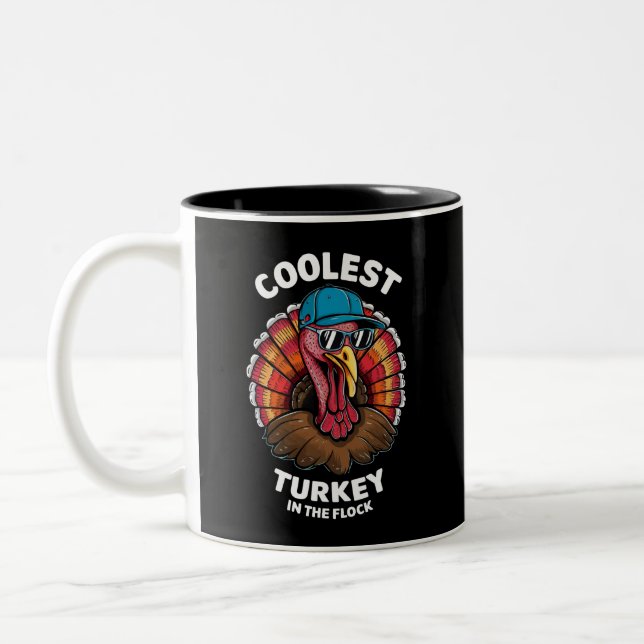 Boys Thanksgiving Kids Coolest Turkey In The Flock Two-Tone Coffee Mug (Left)
