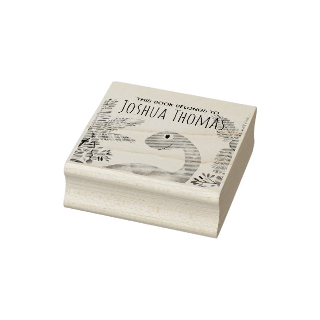 Boys This Book Belongs Blue Dinosaur and Name Kids Rubber Stamp (Stamp)