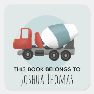 Boys This Book Belongs Construction Kids Bookplate Square Sticker