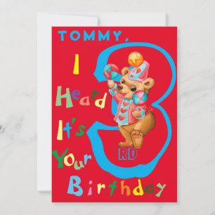 Boys Three Year Old Personalised Birthday Card. Thank You Card