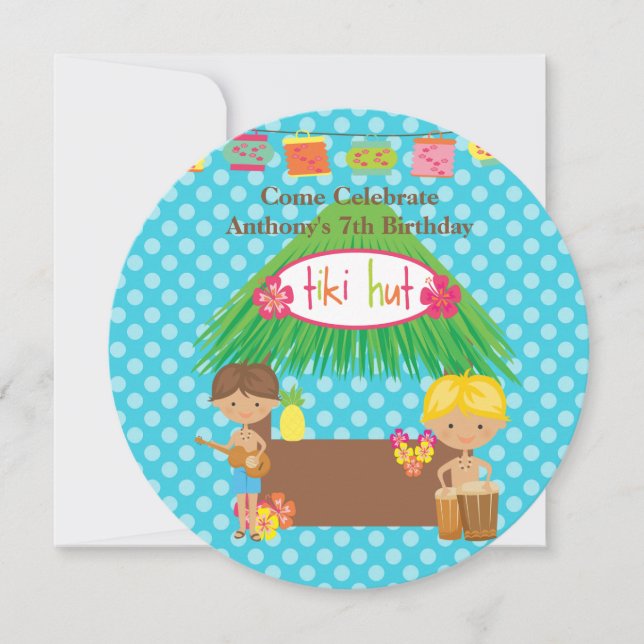 Boys Tiki Hut Round Luau Birthday Invitation (Front)