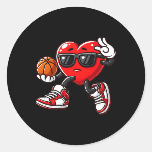 Boys Toddler Cute Heart Playing Basketball Valenti Classic Round Sticker
