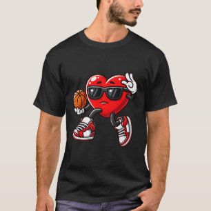 Boys Toddler Cute Heart Playing Basketball Valenti T-Shirt