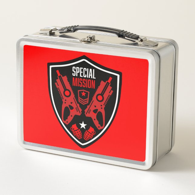 Boys Toy Dart Gun Battle Metal Lunch Box (Front)