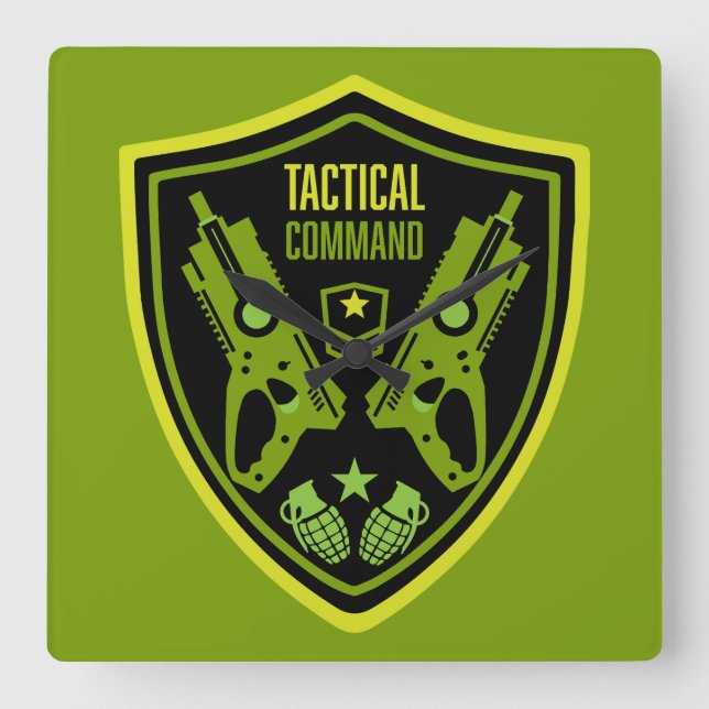 Boys Toy Dart Gun Battle Square Wall Clock (Front)