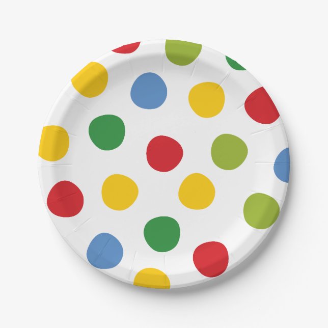 Boys Toys Birthday Primary Polka Dots Paper Plates (Front)