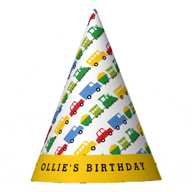 Boys Toys Car Train Transport Birthday Party Hat (Front)