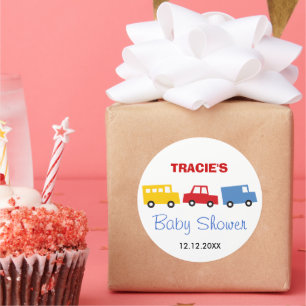 Boys Toys Colourful Fun Retro Transport Baby Showe Classic Round Sticker