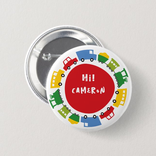 Boys Toys Colourful Fun Transport Birthday Party 6 Cm Round Badge (Front & Back)