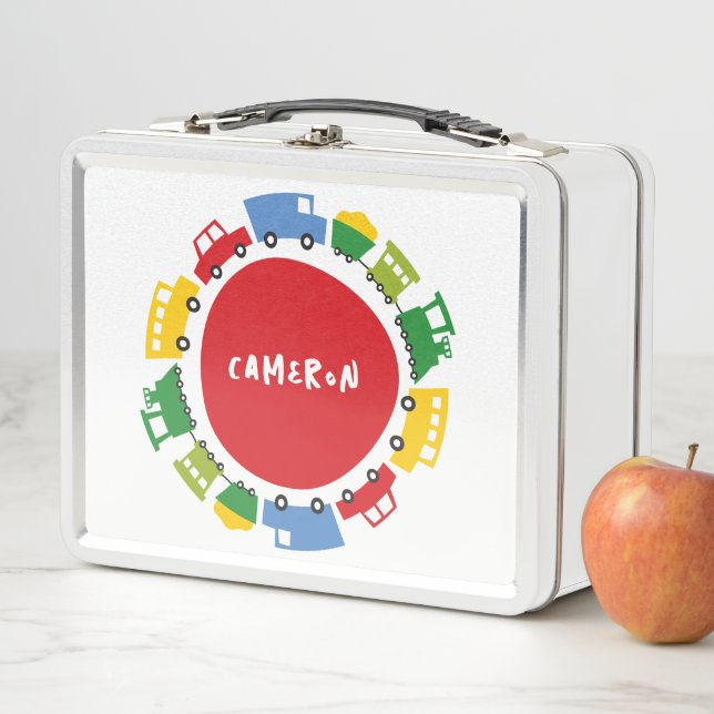 Boys Toys Colourful Transport Car Truck Bus Train Metal Lunch Box (In Situ)