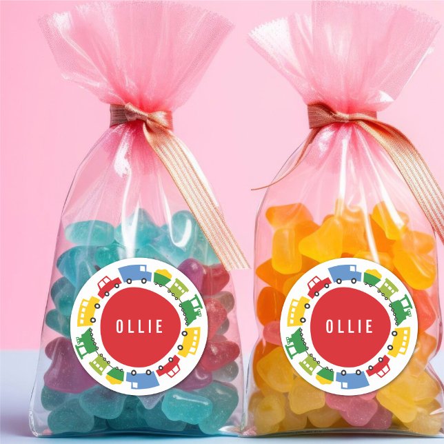 Boys Toys Colourful Transport Kid's Birthday Party Classic Round Sticker (Creator Uploaded)