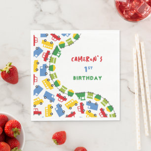 Boys Toys Fun Colorful Transport Birthday Party Napkin