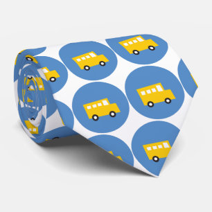 Boys Toys Fun Cute Retro Transport Yellow Bus Dots Tie