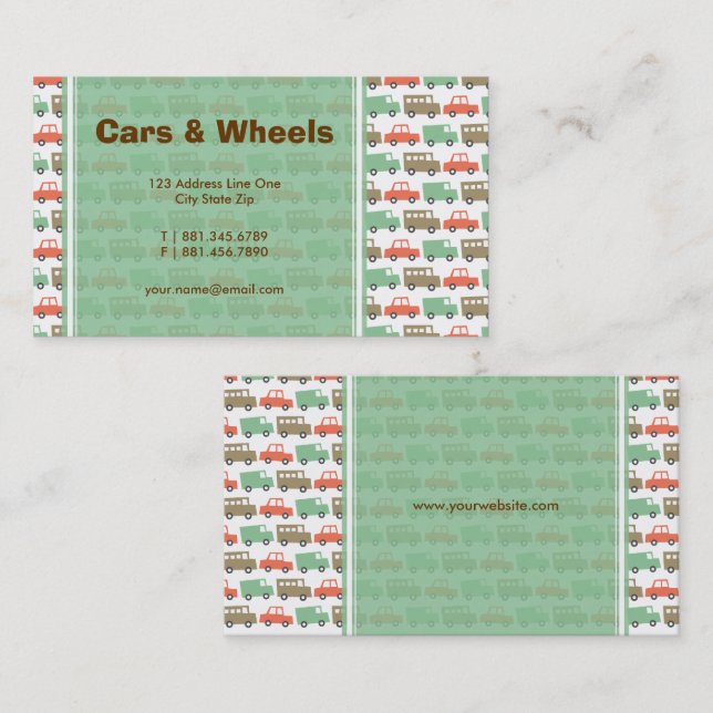 Boys Toys Fun Retro Pastels Cute Cars Trucks Buses Business Card (Front/Back)